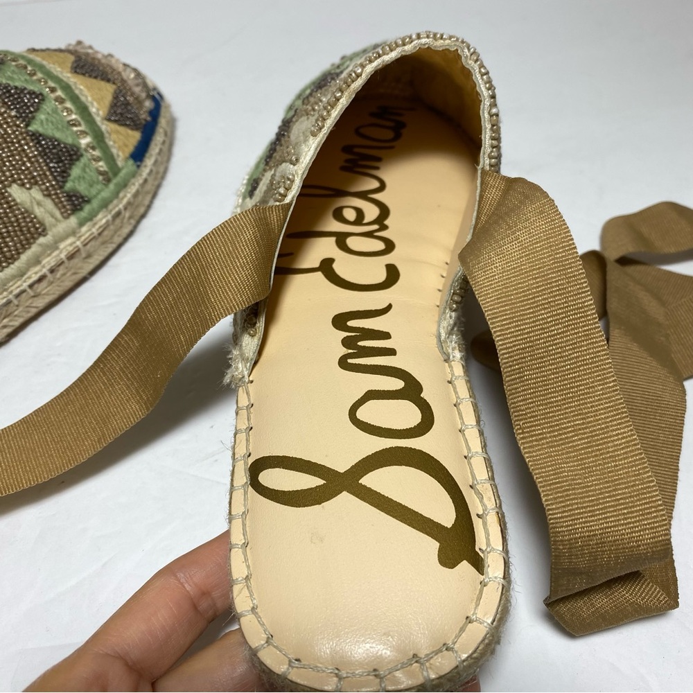 Sam Edelman Karolyn Multicolor Beaded Ankle Ribbon Tie Espadrille Sandals Size 9 - Picture 15 of 16